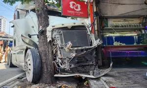 Cây xanh ngăn xe container lao vào cửa hàng có 5 người